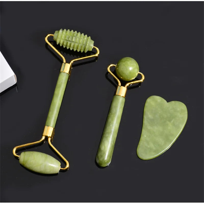 Face Body Massager Natural Gua Sha Jade Stone Roller Women Facial Massage Tool