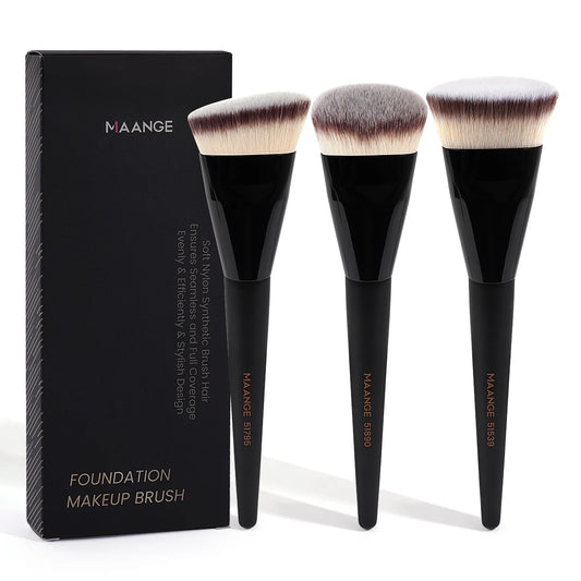 MAANGE 3pcs Makeup Brush Set Angle Round Flat Head Foundation Brush Soft Bristle With Box Skin-friendly Makeup Tool for Beauty