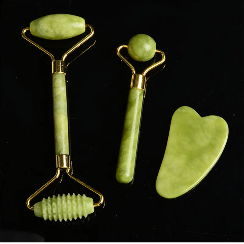 Face Body Massager Natural Gua Sha Jade Stone Roller Women Facial Massage Tool