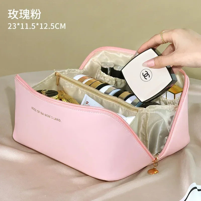 Large Travel Cosmetic Bag for Women Leather Makeup Organizer Female Toiletry Kit Bags Make Up Case Storage Pouch Luxury Lady Box