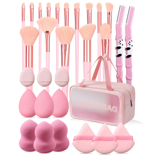 30pcs Makeup brush set combination Makeup brush set, makeup sponge set, eyebrow shaving knife, makeup brush storage bag