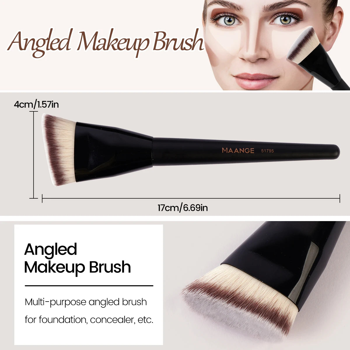 MAANGE 3pcs Makeup Brush Set Angle Round Flat Head Foundation Brush Soft Bristle With Box Skin-friendly Makeup Tool for Beauty