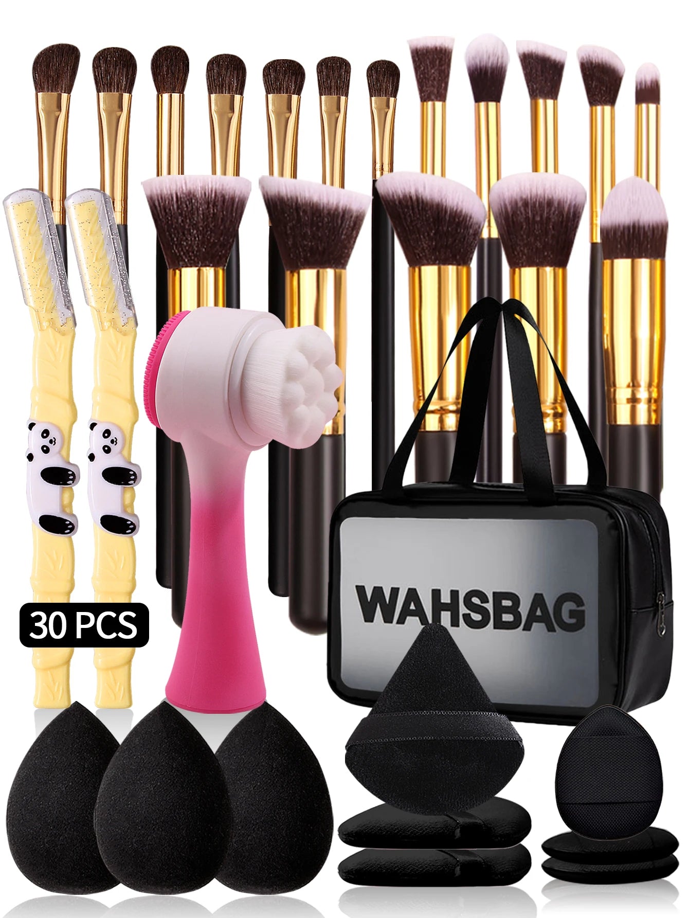 30pcs Makeup brush set combination Makeup brush set, makeup sponge set, eyebrow shaving knife, makeup brush storage bag