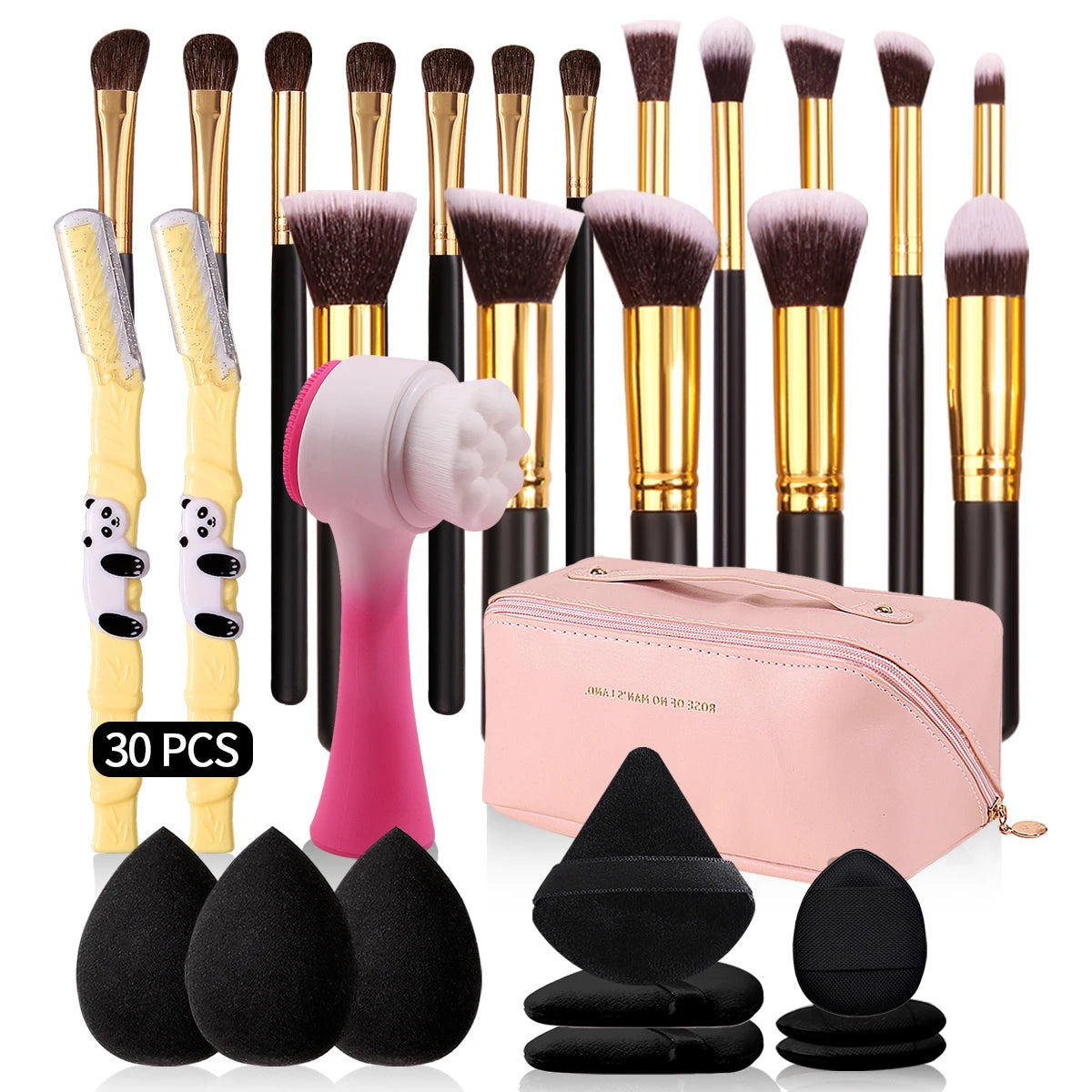 30pcs Makeup brush set combination Makeup brush set, makeup sponge set, eyebrow shaving knife, makeup brush storage bag