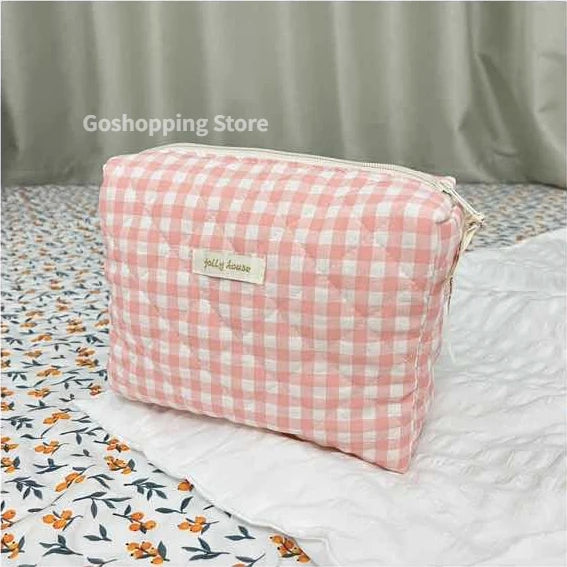 Quilted Cotton Ladies Travel Storage Bag Retro Cherry Women's Cosmetic Bags Cute Design Girls Pencil Case Makeup Bag Handbags