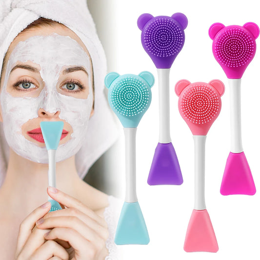 Double Head Facial Mask Brush Silicone Applicator Spoon Spatula Stirring Stick Women Skin Face Cleansing Care Home Makeup Tools