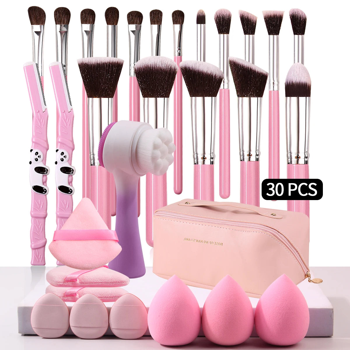 30pcs Makeup brush set combination Makeup brush set, makeup sponge set, eyebrow shaving knife, makeup brush storage bag