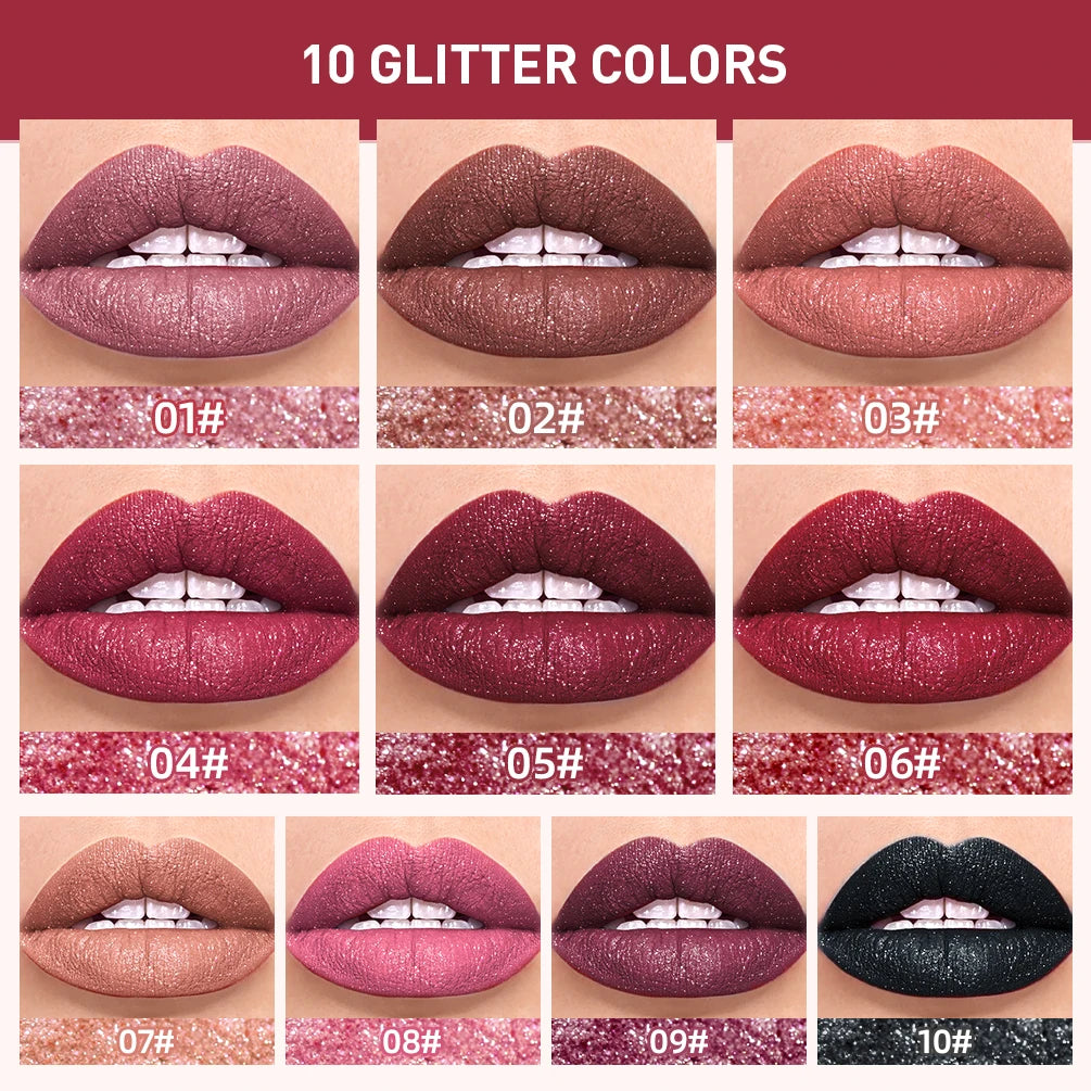 QIBEST Glitter Shimmer Liquid Lipstick High Quality Waterproof Lightweight Lip Gloss Long Lasting Lip Tint Make Up Cosmetics