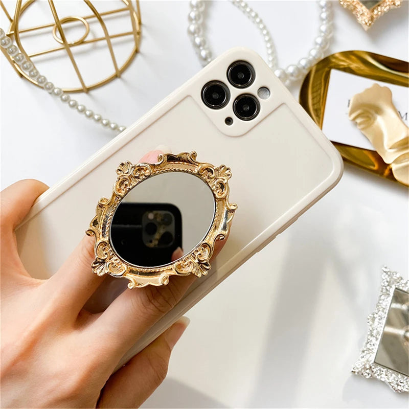 Retro Make Up Mirror Metal Bracket Phone Grip Tok Griptok Korea Holder Ring For iPhone 14 13 Accessories Phone Stand Holder Gift