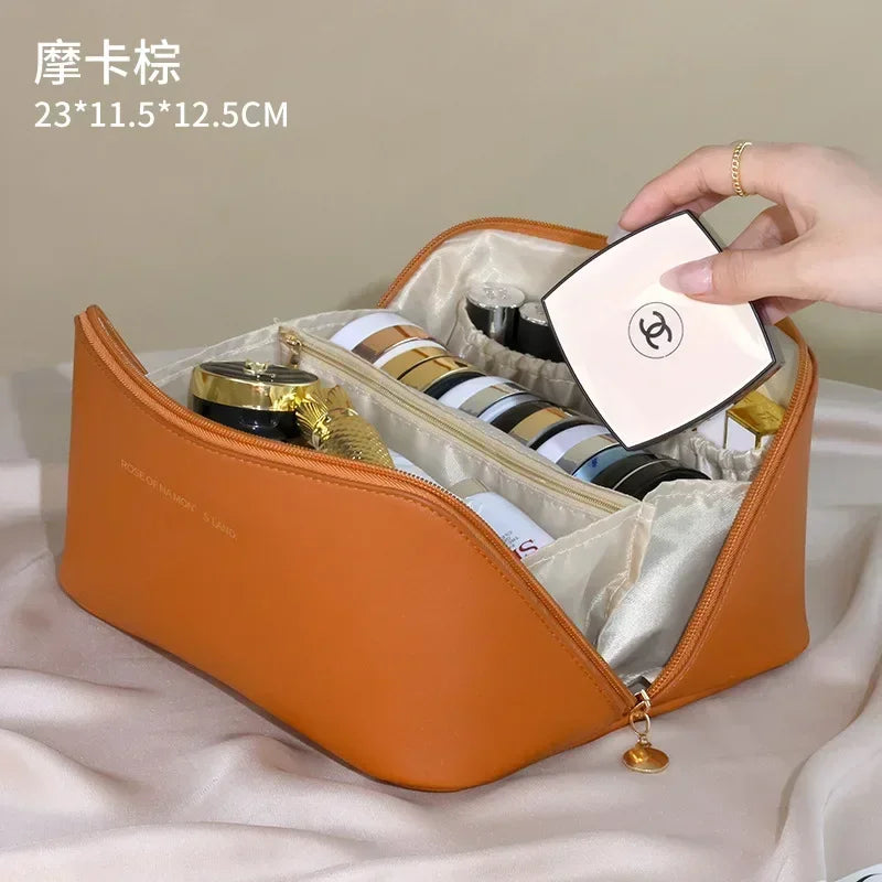 Large Travel Cosmetic Bag for Women Leather Makeup Organizer Female Toiletry Kit Bags Make Up Case Storage Pouch Luxury Lady Box