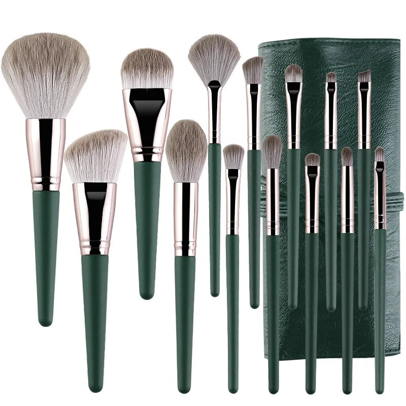 14 Green Cloud Makeup Brush Set Upgrade Soft Wood Handle Beauty Tools Beginners Complete Makeups brush Makeup Refresh