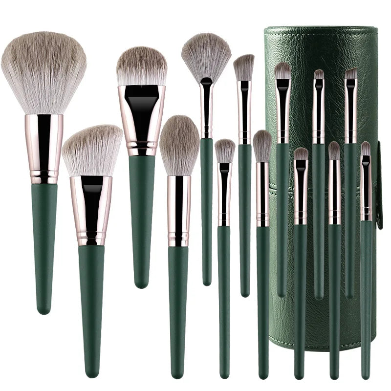 14 Green Cloud Makeup Brush Set Upgrade Soft Wood Handle Beauty Tools Beginners Complete Makeups brush Makeup Refresh