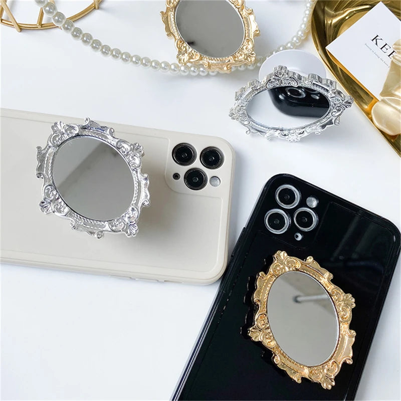 Retro Make Up Mirror Metal Bracket Phone Grip Tok Griptok Korea Holder Ring For iPhone 14 13 Accessories Phone Stand Holder Gift