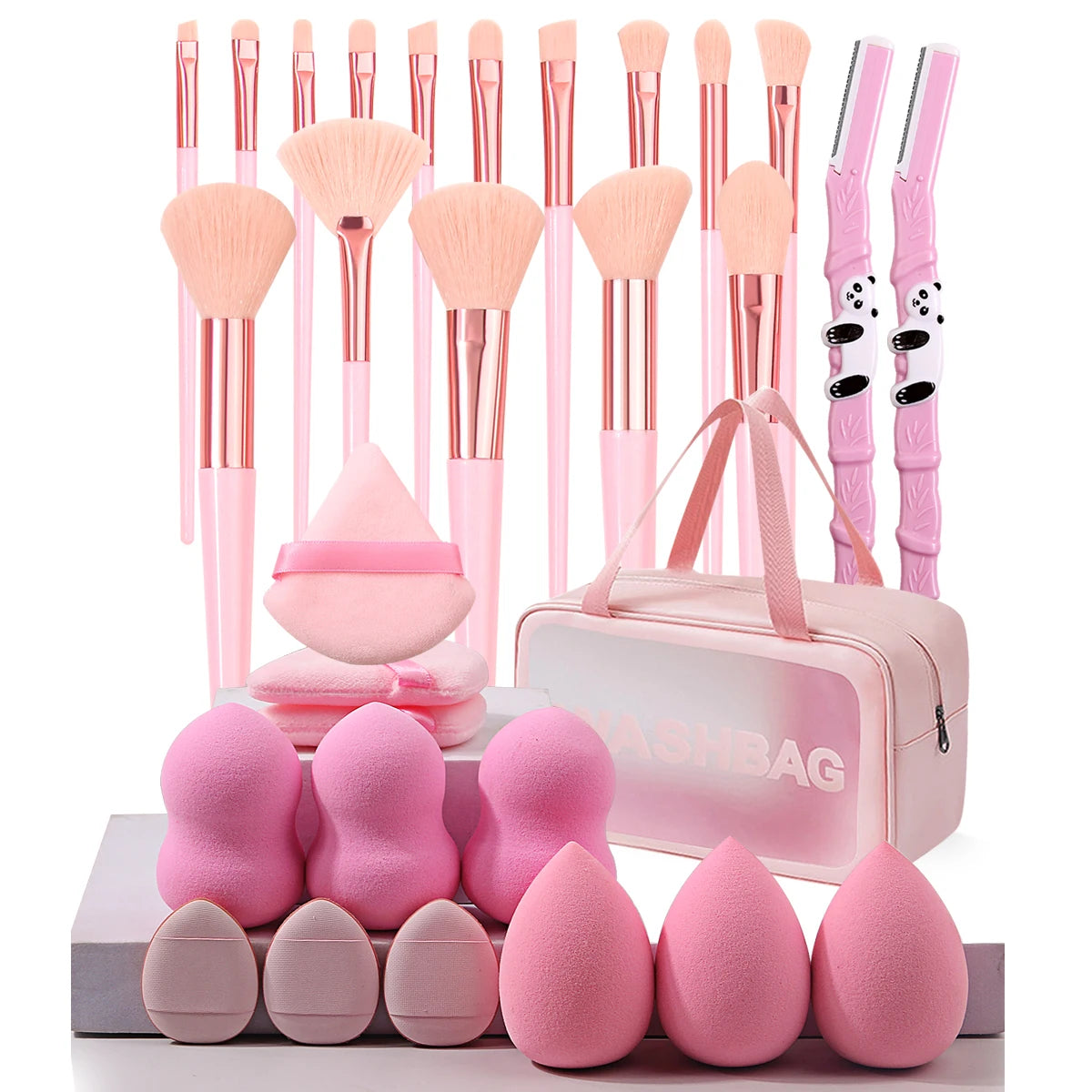 30pcs Makeup brush set combination Makeup brush set, makeup sponge set, eyebrow shaving knife, makeup brush storage bag