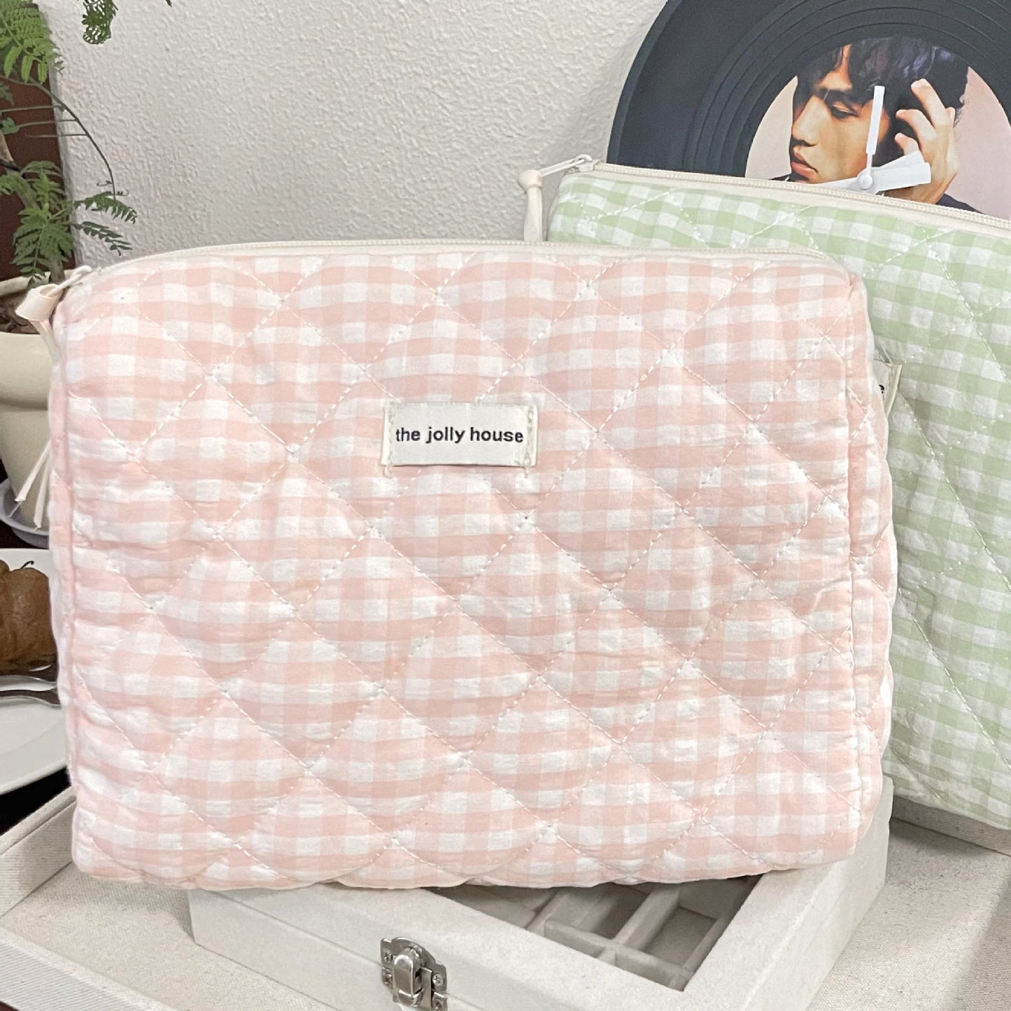 Quilted Cotton Ladies Travel Storage Bag Retro Cherry Women's Cosmetic Bags Cute Design Girls Pencil Case Makeup Bag Handbags